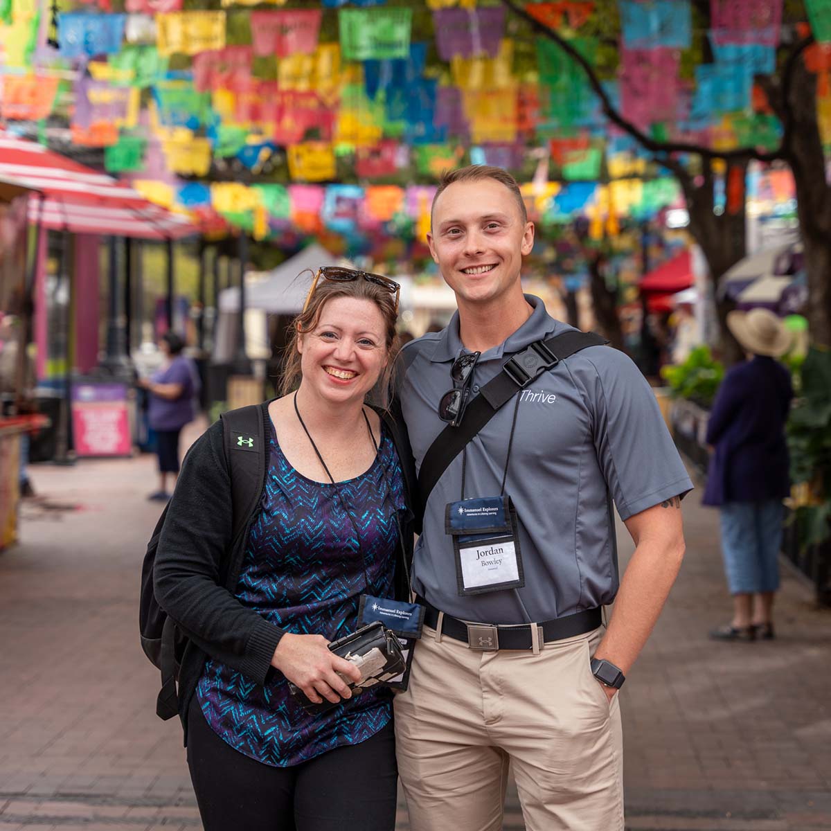 Two life enrichment employees smile while on an Immanuel Explorers trip.