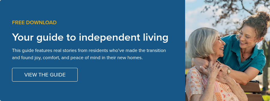 FREE DOWNLOAD Your guide to independent living This guide features real stories from residents who’ve made the transition and found joy, comfort, and peace of mind in their new homes.  